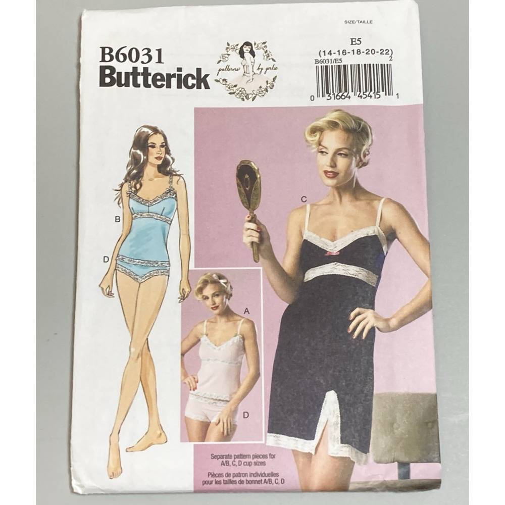 Butterick Sewing Pattern B6031 Misses Camisole, Slip, Panties Sz 14-22 UNCUT